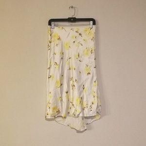 Banana Republic Satin Midi Skirt Yellow Rose Print